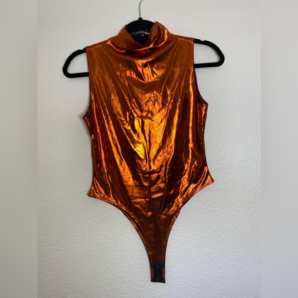 Sleek Metallic Orange Women's Bodysuit